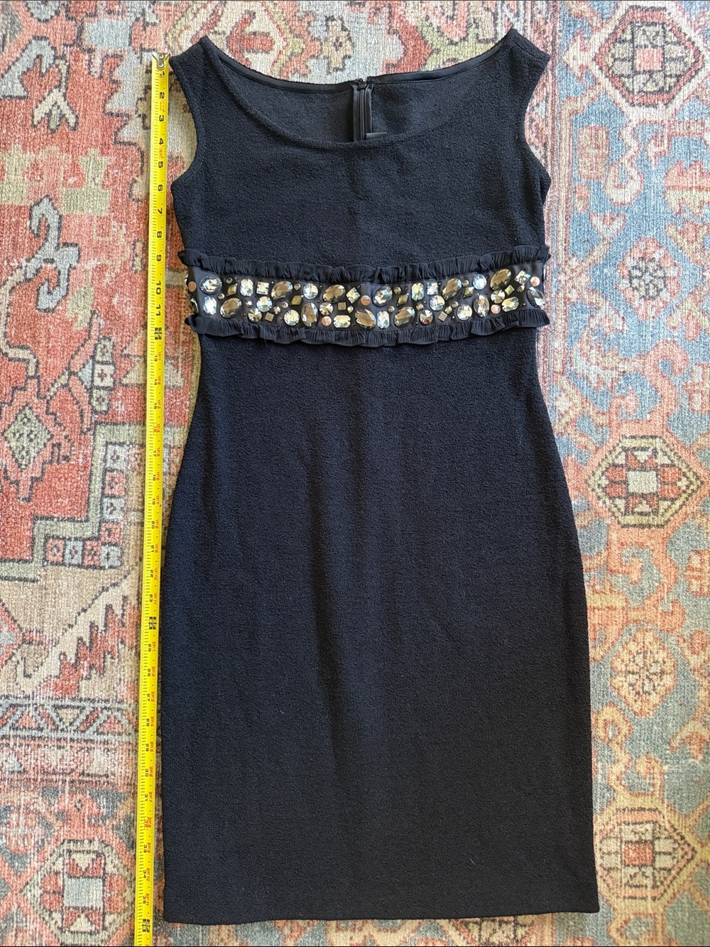 St. John Black Beaded Waist Sheath Dress